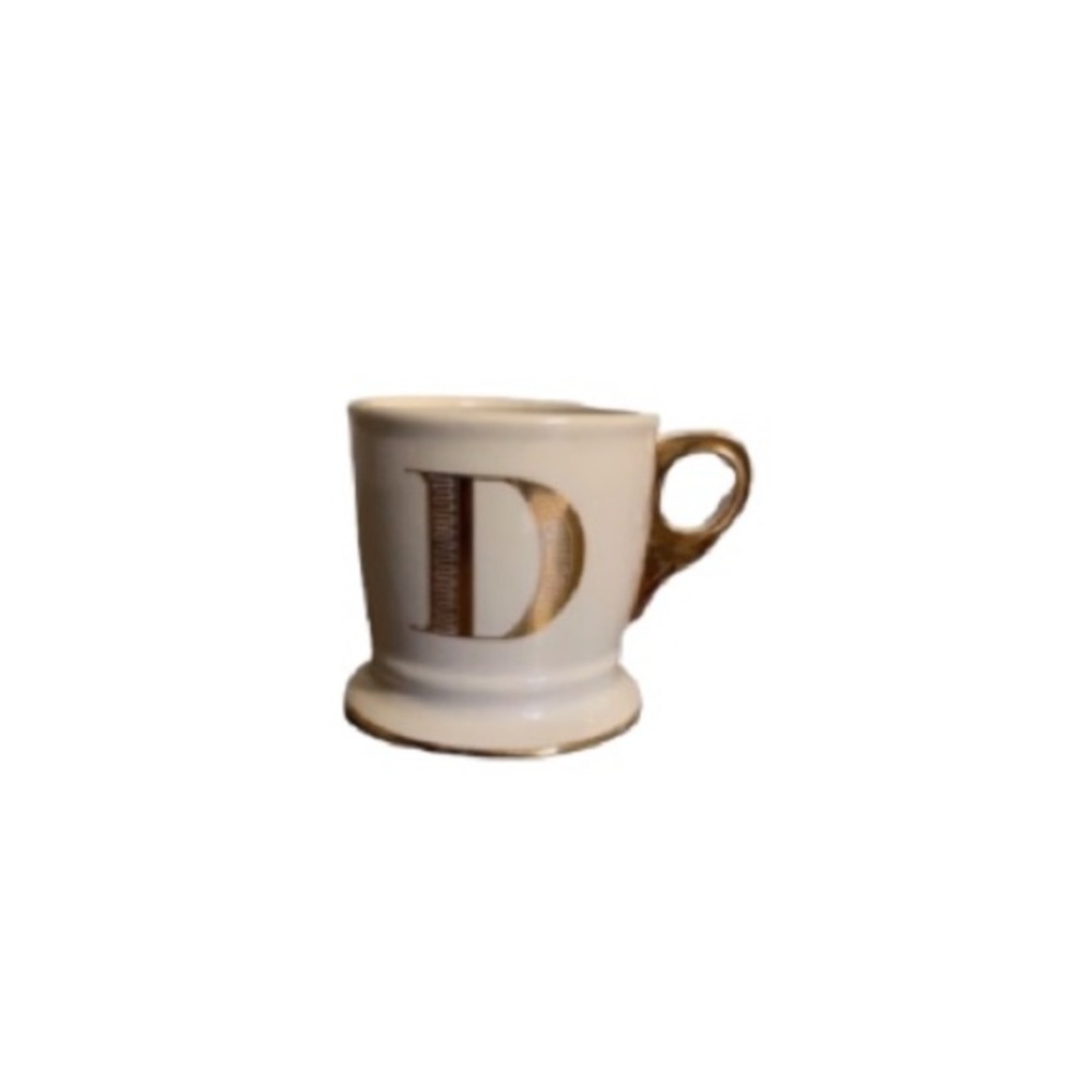Anthropologie Cream and Gold Ceramic Letter D Mug